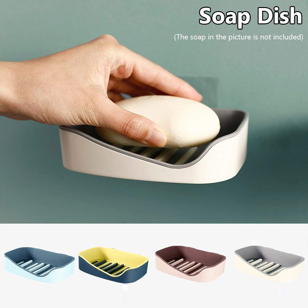 Inditradition Self Adhesive Wall Mounted Soap Holder For Bathroom | With Water Draining Tray, Plastic, (Pack Of 4)